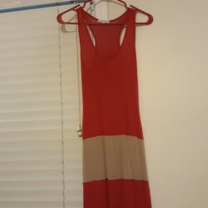 Red and tan maxi dress